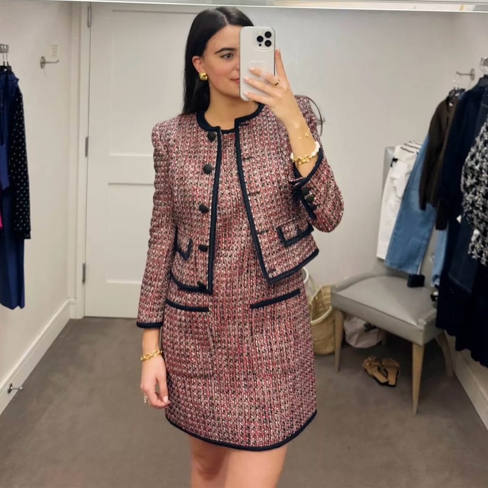 NWT $1246 Veronica Beard Metallic Tweed Set: Ceres Jacket & Ravenna Dress Size 2